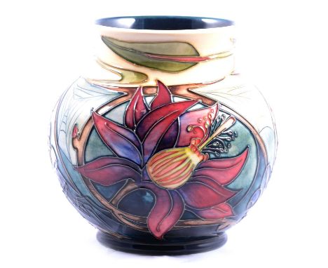 Emma Bossons for Moorcroft, a vase in Hartgring design,.©2002 painted on base, caterpillar, butterfly, spider amongst flowers