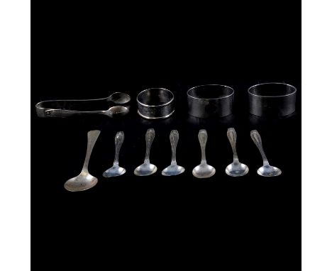 Pair of silver napkin rings, Adie Bros, Birmingham 1931, oval, engine turned decoration, one other silver napkin ring and sil
