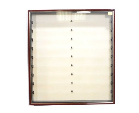 Modern collectors wall display cabinet, suited for diecast vehicles or trains, with nine glass shelves, width 76cm, depth 7.5