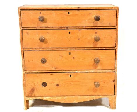 Pine chest of drawers, fitted with four drawers, carcass in two sections, width 91cm, depth 45cm, height 101cm.Condition repo