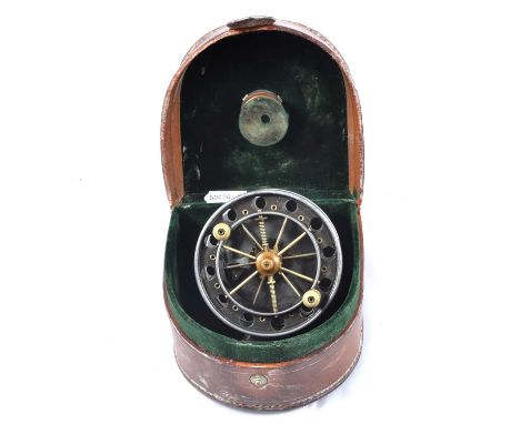 Allcock Aerial fishing reel, with double ventilated 3” drum, 1920/1930s, model 7950, inner back plate stamped '28324', back p