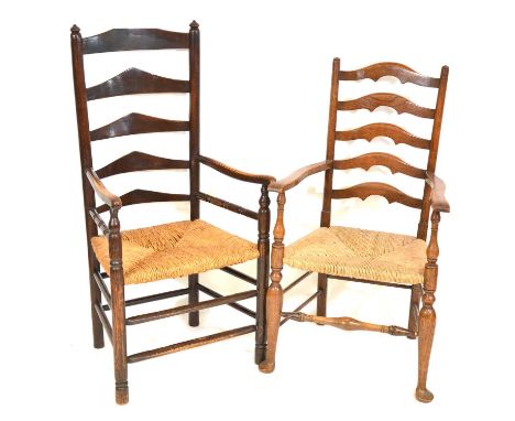 Set of five ash ladder-back chairs, matched, cane seats, and an elbow chair of similar design.Qty: 6