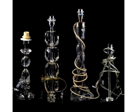 Moulded glass table lamp, wrythen fluted, height to fitment 49cm, and three other table lamps.Qty: 4