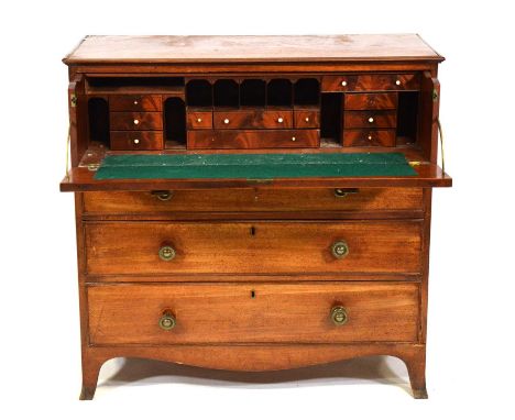 George III mahogany secretaire chest, the secretaire drawer with well fitted interior above three long graduating drawers, sp