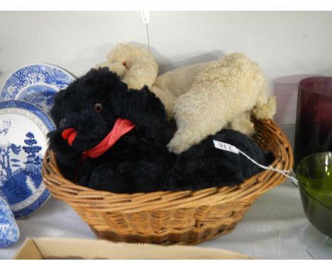 3 vintage poodle nightdress cases including 1 which has a Thorens musical movement (plus small dog basket)