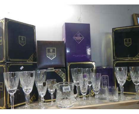 A quantity of boxed Edinburgh crystal wine glasses (5 x 2) sherry/liquor (1 x 2) whiskey tumblers (1 x 2), champagne flute (1