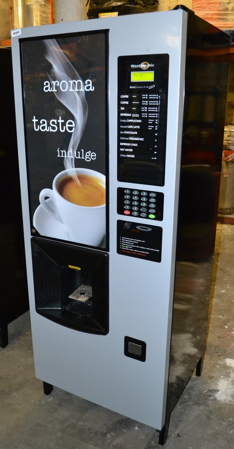 1 x Westomatic Solo Encore LX Hot Drink Vending Machine With Sim Logic Recently Taken From A Wo