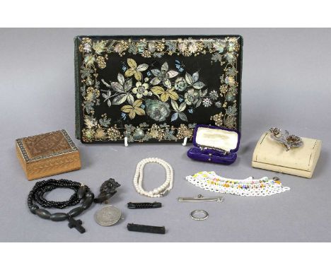 A Quantity of Costume Jewellery, including a cultured pearl necklace with a paste clasp (with original receipt), a silver flo