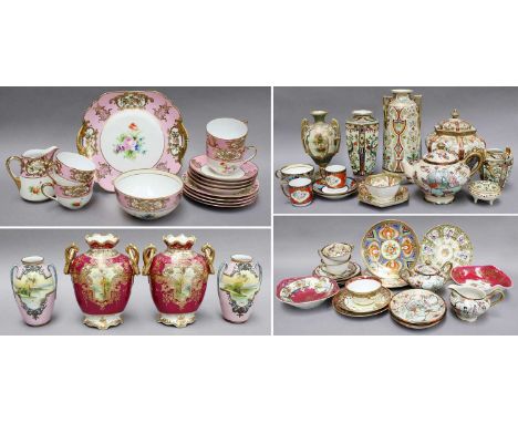 Noritake, a collection of elaborately decorated items, painted and gilt highlighted on pink, cream and other grounds, includi