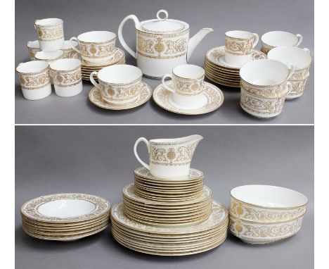 Royal Worcester "Hyde Park" Pattern Dinner and Tea Service, with gilt borders (Three Trays)