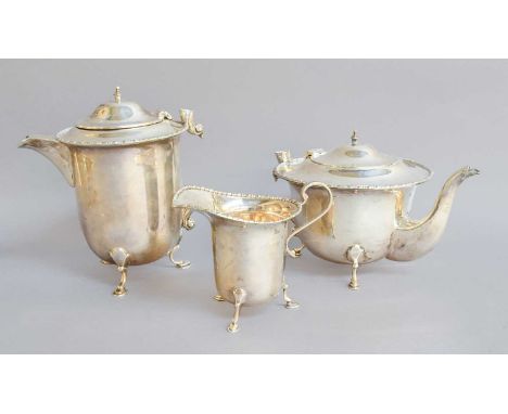 A Three-Piece George VI Silver Teapot-Service, Birmingham, 1942, each piece tapering and on pad feet, comprising a hot-water 