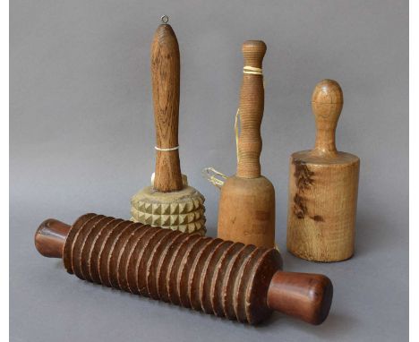 A Rare 19th Century Canadian Meat Pounder, A Rare 'Off Centre' Rolling Pin and Two Other Items
