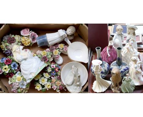 Assorted 20th Century Ceramics, including a pair of Doulton Lambeth Stoneware vases, Royal Worcester, Coalport and Nao figure