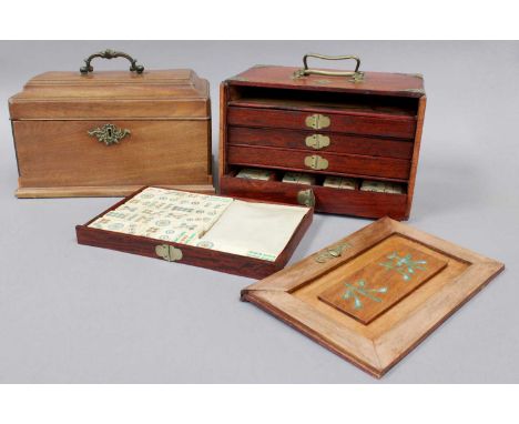 A 20th Century Mahjong Set, in five drawer chest with metal mounts and bone and bamboo counters; together with a George III m