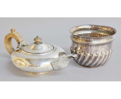 A Victorian Silver Bowl and a George V Silver Teapot, the bowl London, 1900, tapering cylindrical and with fluted lower body,