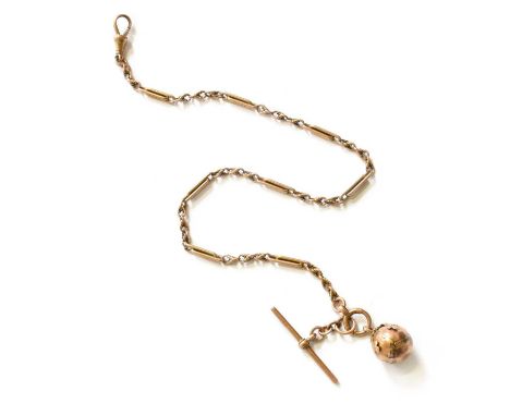 A Gilt Metal Masonic Ball Pendant on Watch Chain, the chain stamped '9' and '.375', length 31cmMasonic ball- the outer catch 