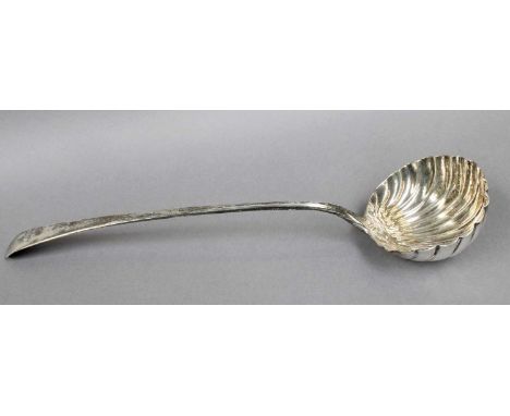 A George III Silver Soup-Ladle, Maker's Mark JC in a Lozenge, London, 1770, Old English pattern, with shell-shaped bowl, engr