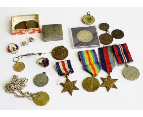 A Collection of Medals and Coins, including First and Second World War commemorative coins, razor etc241753 Pte. R. R. Wedgwo