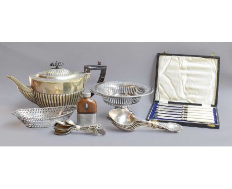 Assorted Silver and Silver Plate, to include an Edward VII pierced oval silver dish, Birmingham 1904, by Carrington &amp; Co.