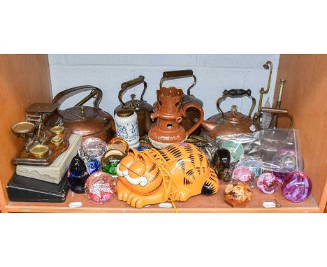 A Collection of Fifteen Various Paperweights, including Caithness, a 19th century puzzle jug, carved hardwood netsuke in the 