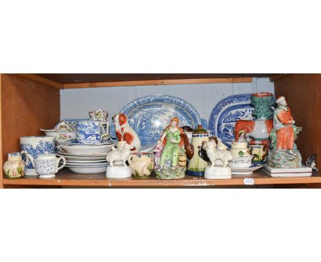 A Collection of Mainly Early 19th Century English Pottery, including pearlware figures, Elijah and the Widow, Davenport print