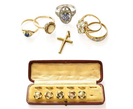 A Small Quantity of Jewellery, including three 9 carat gold gem-set rings, comprising of an aquamarine example, an opal examp