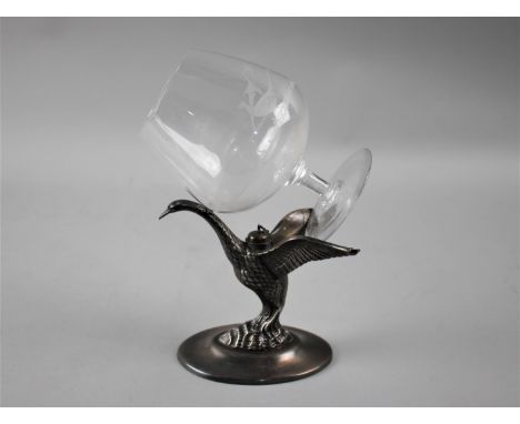 A Vintage Silver Plated Toasting Brandy Glass Warmer in the Form of a Swan, 12cm high