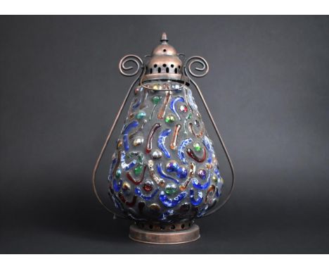 A Modern Tea Light Lantern with Coloured Glass Shade, 36cms High 