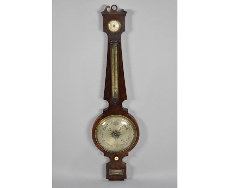 A 19th Century Mahogany Wheel Barometer, Glass Cracked and Swan Neck Cornice AF 