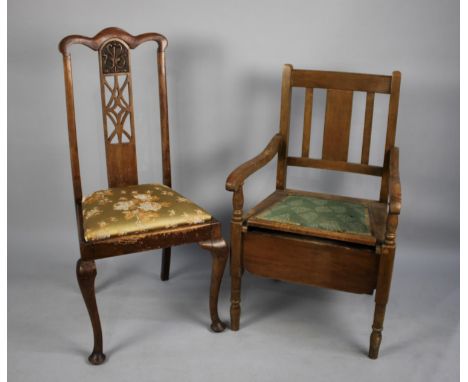A Vintage Commode Armchair and a Side Chair with Pierced Splat 