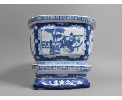 A Modern Oriental Blue and White Planter and Stand, 25cm wide 
