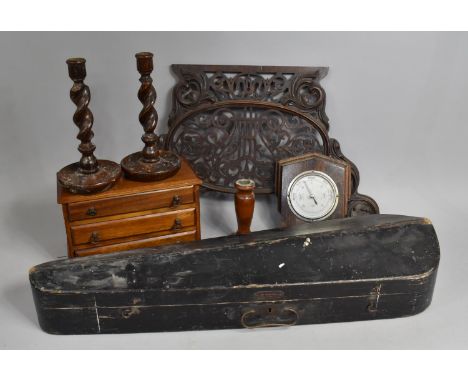 A Collection of Various Items to comprise Vintage Violin Case, Pierced Wooden Element, Barometer Etc (Condition Issues) 