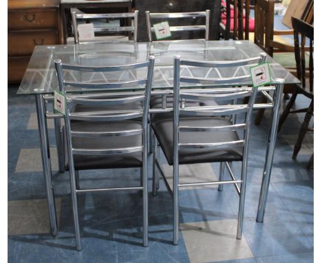 A Modern Chrome Framed Kitchen Table and Four Ladder Back Chairs 