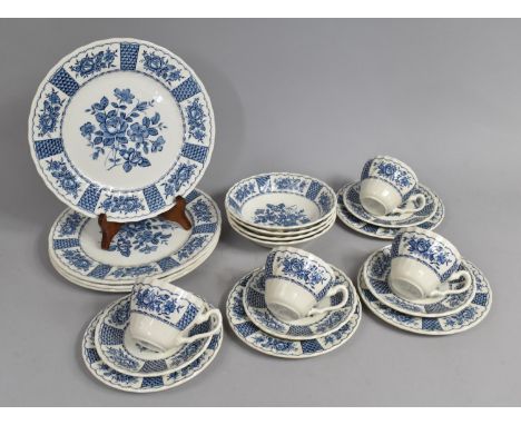 A Blue and White Melody Pattern Breakfast Set For Four by Myott, to Comprise Plates, Bowls, Cups Etc 