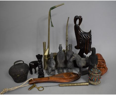 A Collection of Various Oriental Items to comprise Miniature Chinese Army Figures, Opium Pipe Etc 