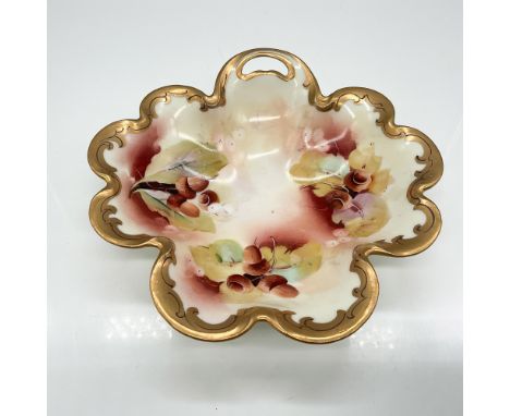 Exquisite Rosenthal &amp; Co. and Pickard China hand-painted scalloped dish showcasing a charming design of acorns and foliag