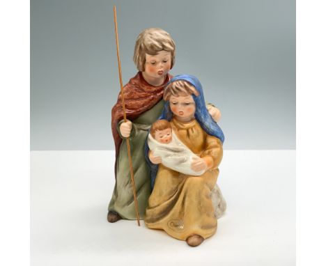 Hand painted porcelain figure depicting Mary, Joseph, and Baby Jesus. Goebel backstamp. Hand inscribed artist signature, date