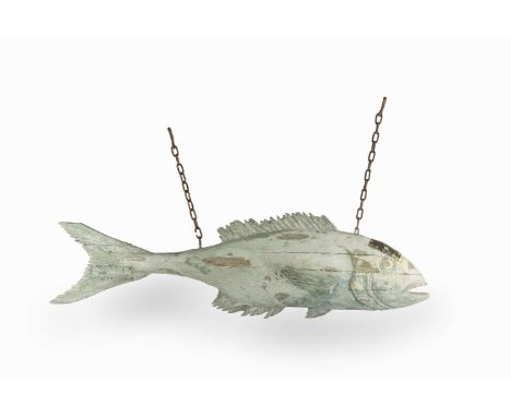 A LARGE CARVED AND PAINTED MODEL OF A FISHLate 19th / early 20th centuryFormally an advertising sign with iron hooks and hang