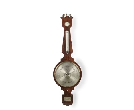 A 19TH CENTURY MAHOGANY WHEEL BAROMETERL Pedrone, LiverpoolWith hygrometer and thermometer, 134cm (52 1/2in) highThis lot is 