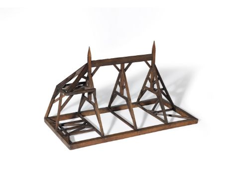 A FRENCH OAK AND WALNUT ARCHITECTURAL MODEL19th centuryOf a pitched roof on a plinth base, 100cm wide, 48cm deep, 59cm high (