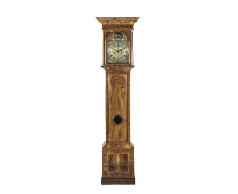 AN 18TH CENTURY WALNUT LONGCASE CLOCKWrench, ChesterThe hood with moulded cornice and turned columns, the trunk enclosed by a