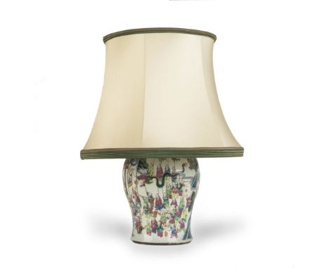 A CHINESE FAMILLE ROSE BALUSTER JAR19th centuryMounted as a lamp with shade, 33cm (13in) highThis lot is subject to the follo