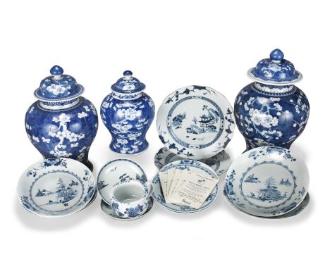 A COLLECTION OF CHINESE BLUE AND WHITE PORCELAIN FROM THE NANKING CARGOMid-18th centuryComprising:Two 'Flying Geese' saucer d