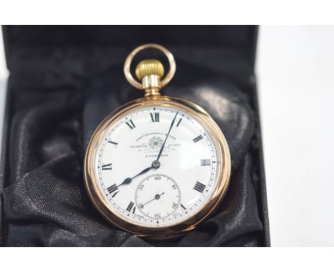 Thomas Russell & Son, Liverpool, a 9 carat gold hunter pocket watch, Chester 1922, enamel dial with subsidiary seconds dial, 