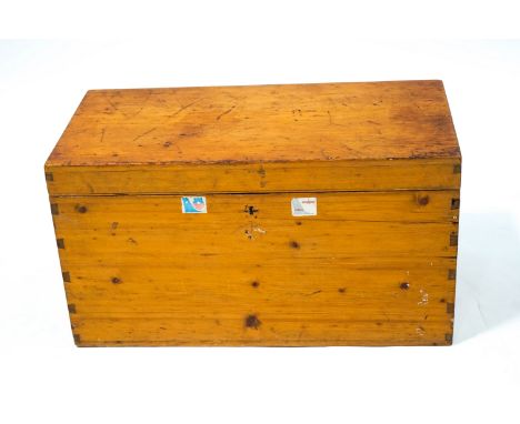 A pine trunk with two handles, 43cm high, 79.5cm wide, 40cm deep