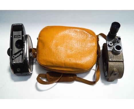 A Bell & Howell cine camera, and a quartz cine camera, in carrying bag