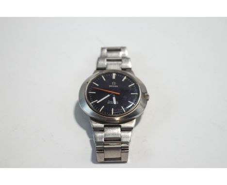 Omega Dynamic, a 1970's gentleman's stainless steel bracelet watch, the black dial with white batons, luminous hands, orange 