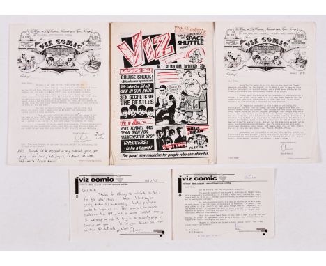 Viz photocopy 'dummy' No 1 (1984) with four signed letters. Commissioned from Chris Donald in 1984 this prototype 'No 1' was 