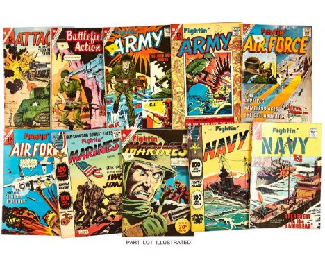 Charlton War Mix (1950s-60s). Attack Vol. 4: #3, Battlefield Action Vol. 2: #44, Fightin' Army 42, 64, Fightin' Air Force 26,