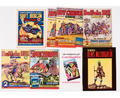 Swift Morgan 50 (1950s) Roy Carson 46 (x2), Buffalo Bill 45, 49 with Swift Morgan Spaceways comic Facsimile, The Comic Art of